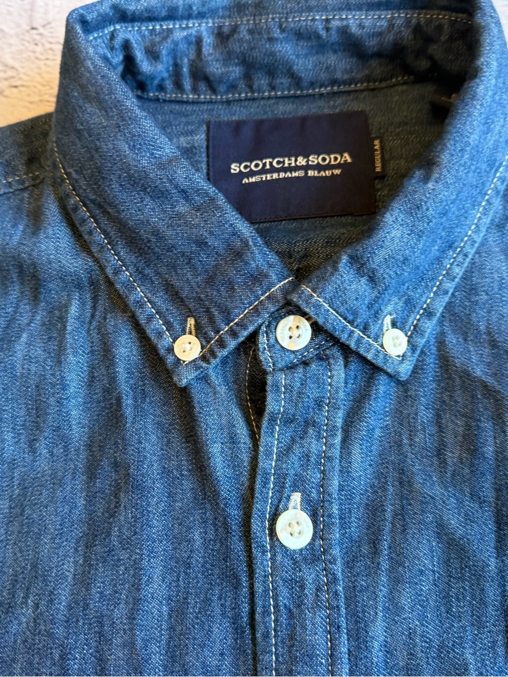 Scotch & Soda Men’s Long Sleeve Button-Down Denim Shirt Blauw EUC Size Large - Picture 4 of 16